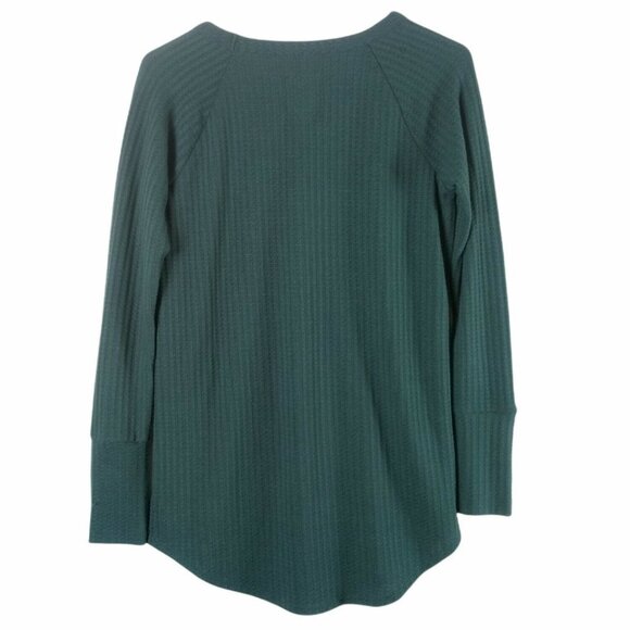 Chaser Womens Waffle Knit Thermal Top Long Sleeve Basil Green Small Button Cuff - Picture 2 of 6